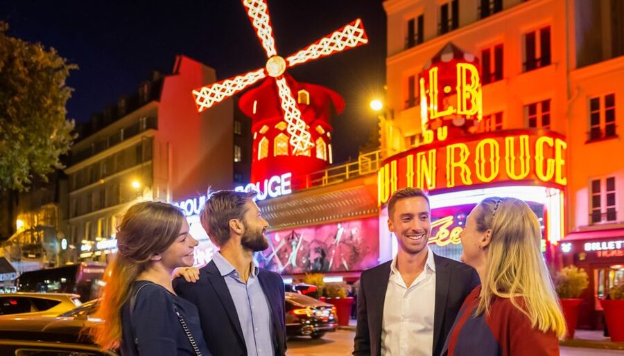 Paris: Evening Sightseeing Tour and Moulin Rouge Show - Entering the Moulin Rouge for Féérie