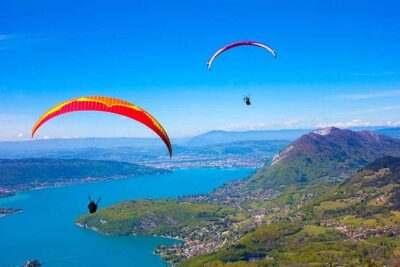 Sensation paragliding flight over the magnificent Lake Annecy